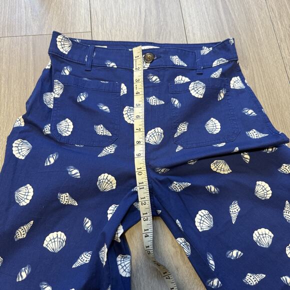 Ann Taylor Loft Palmer Wide Leg Crop Pant In Shell Print Sz 4 Fine Sapphire - Picture 7 of 16